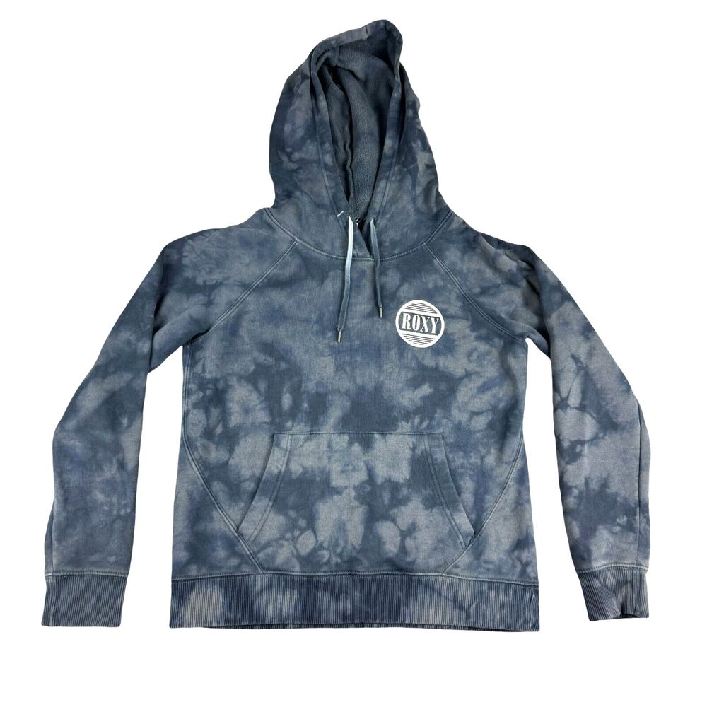 ROXY Hoodie Womens Extra Small Blue Tie Dye Long Sleeve Kangaroo Pocket Beach